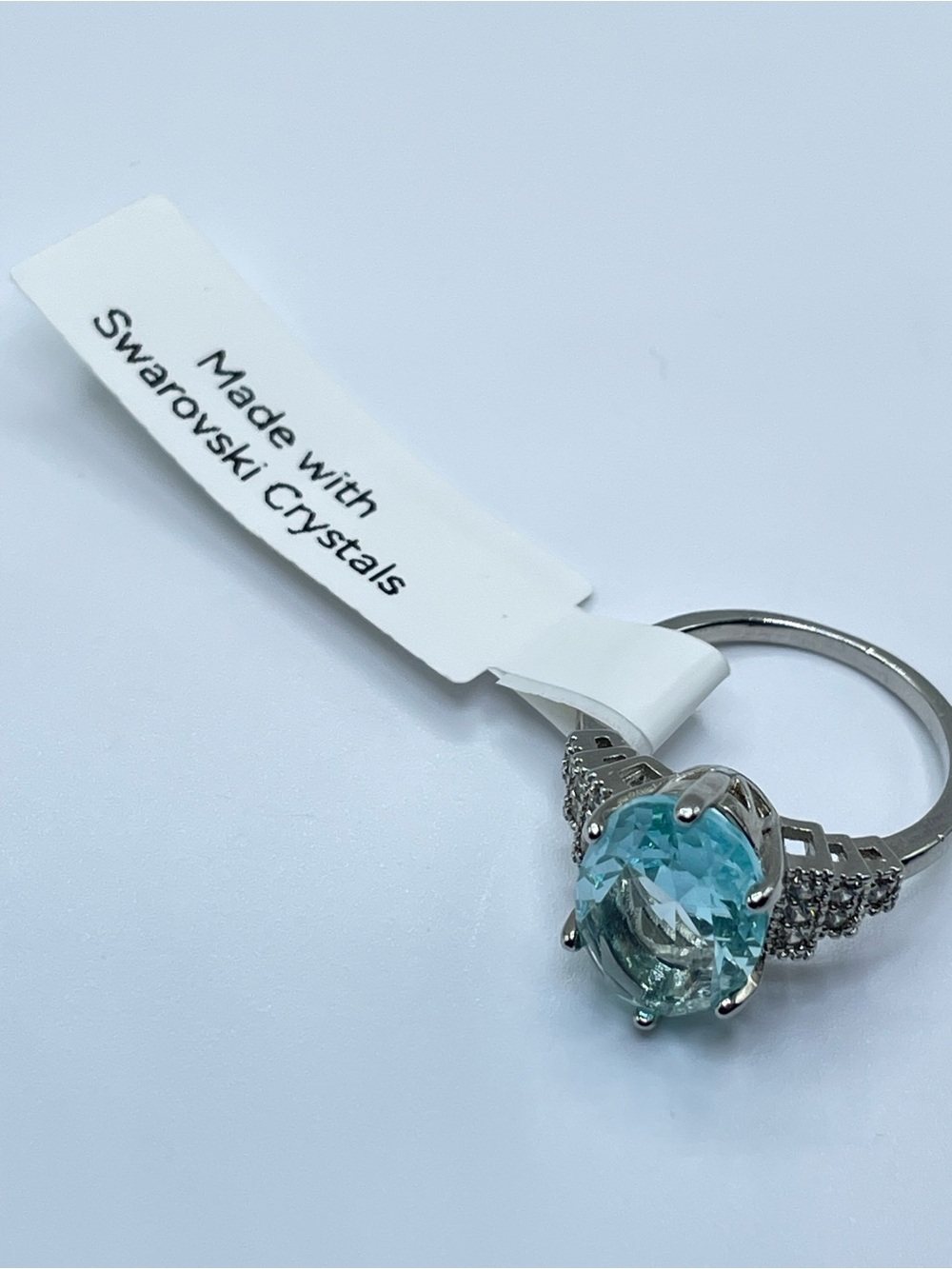 Swarovski Crystal Elements Aquamarine Blue Crystal Cocktail Art Deco Ring Sz 8 - Picture 4 of 6